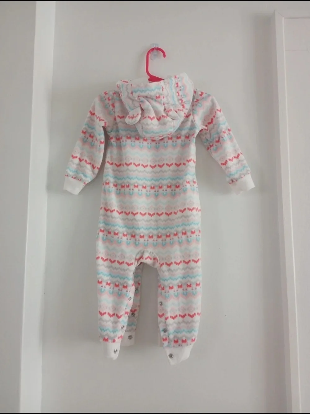 Carter's Coral Pink Blue Gray Fleece Hooded One-Piece Bodysuit 18 Months Baby